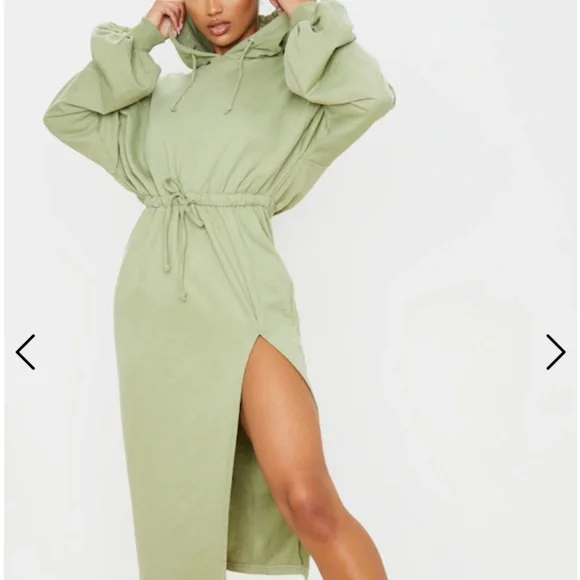 PrettyLittleThing | Dresses | Sage Green Sweat Hoodie Split Midi Dress |  Poshmark